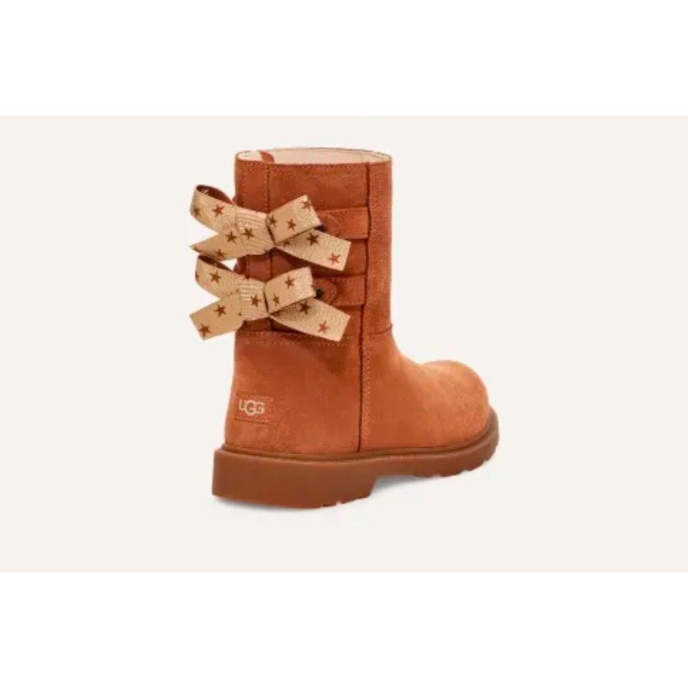 UGG Bailey Bow Boots Kids‎ 5 Tall Chestnut Suede Tillee Star Ribbon Warm Sherpa